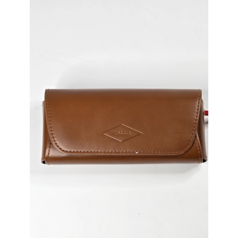 Fossil Leather Eyeglass Sunglass Case Magnetic Closure Brown Womens Travel Pouch